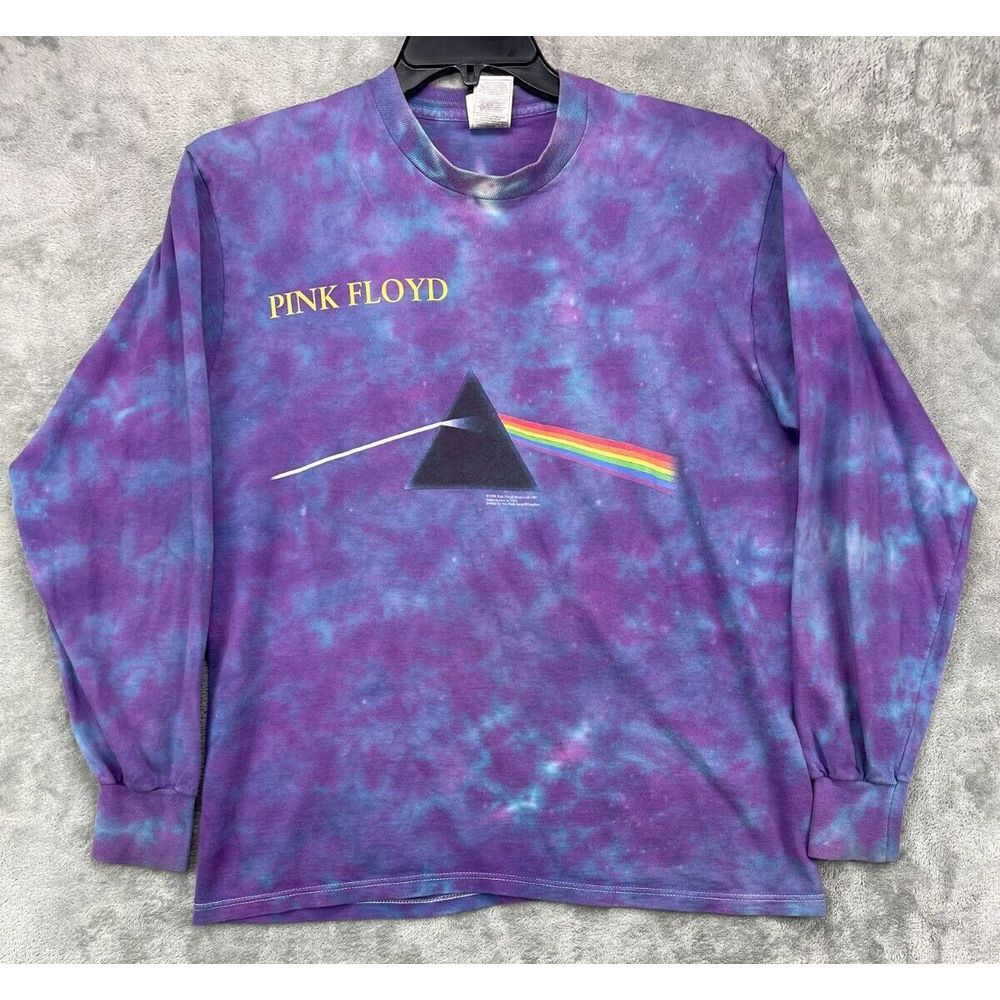 VTG Pink Floyd Long Sleeve T-shirt‎ Large Purple Tie Dye Dark Side of the Moon